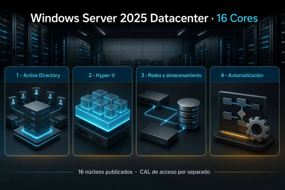 Windows Server 2025 Datacenter — Permanente — 16 Cores (Licencia digital)