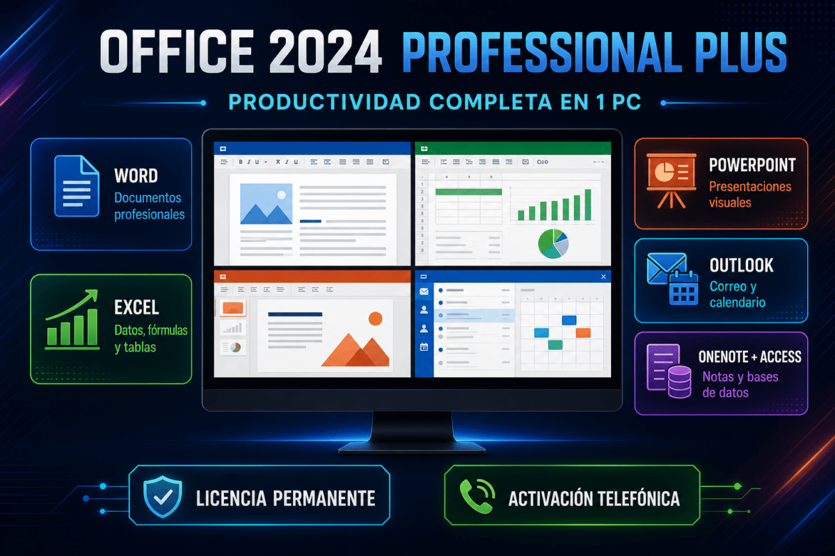 Microsoft Office 2024 Professional Plus – 1 PC – Activación Telefónica