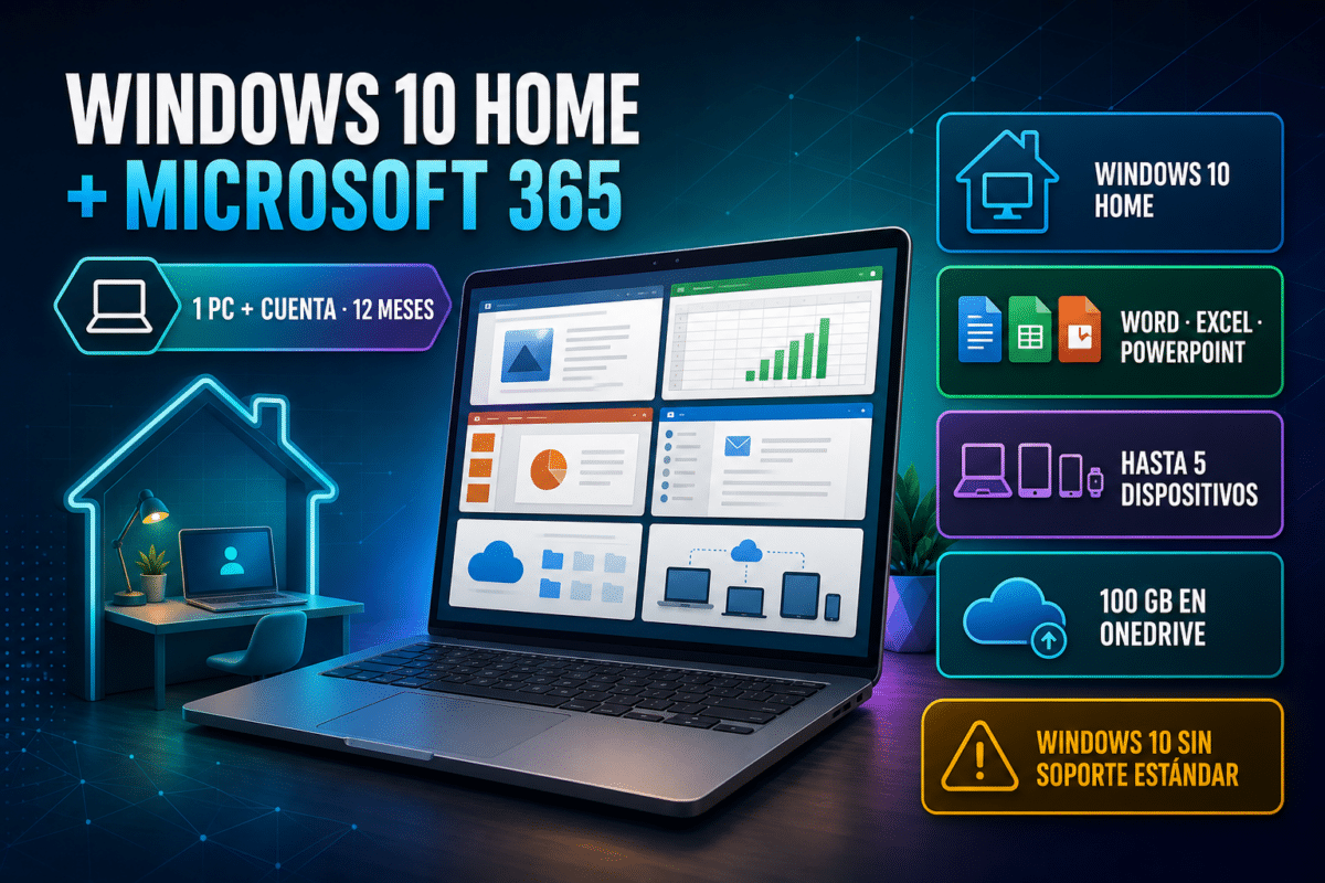 Combo Windows 10 Home + Microsoft 365 Profesional (cuenta) – 12 Meses – Licencia