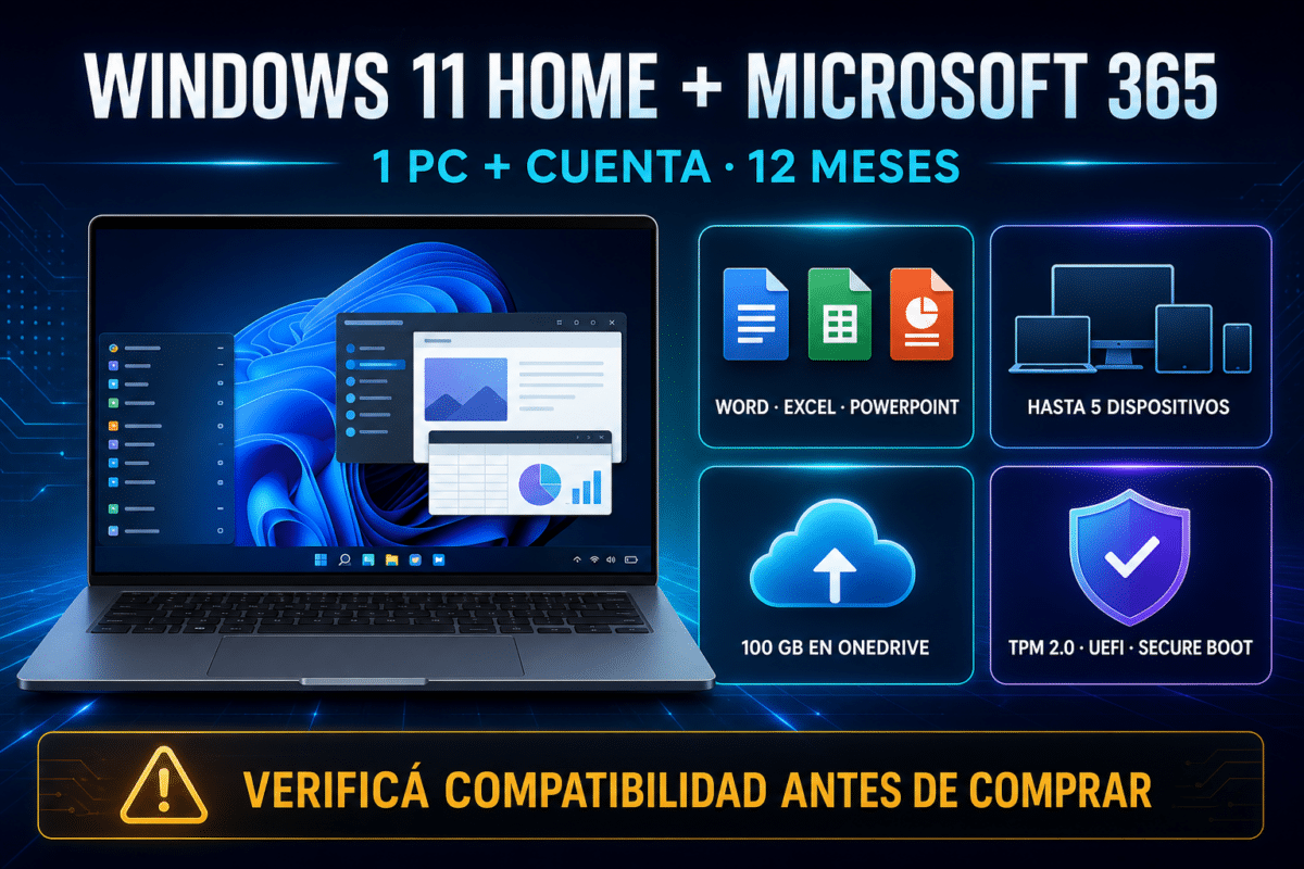 Combo Windows 11 Home + Microsoft 365 Profesional (Cuenta) – 12 Meses  – Licencia