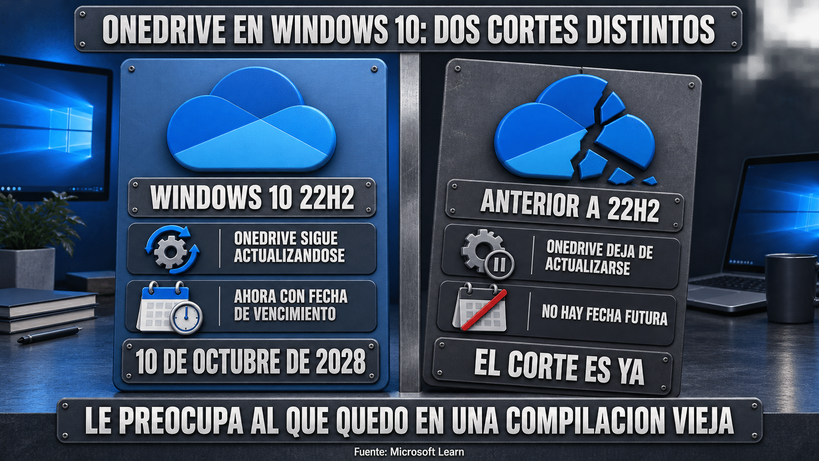 Diferencia entre Windows 10 22H2, que conserva las actualizaciones de OneDrive, y las versiones anteriores, que las pierden