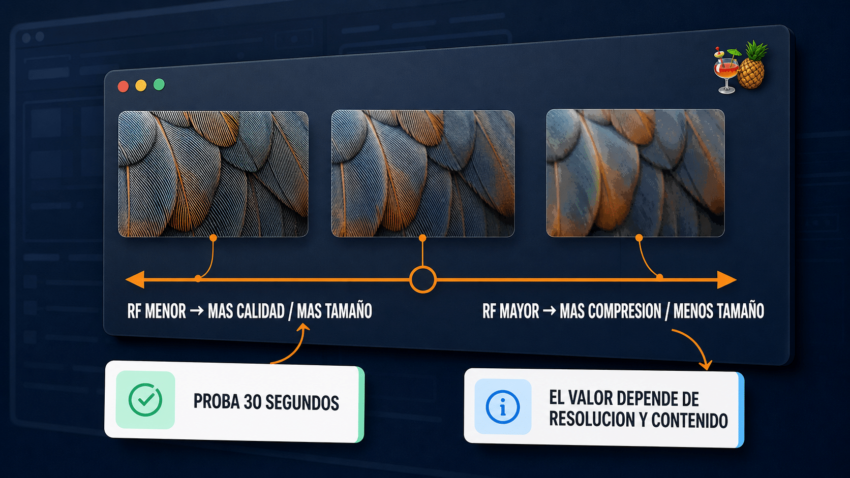 Infografía sobre calidad constante RF, resolución y tamaño de archivo en HandBrake