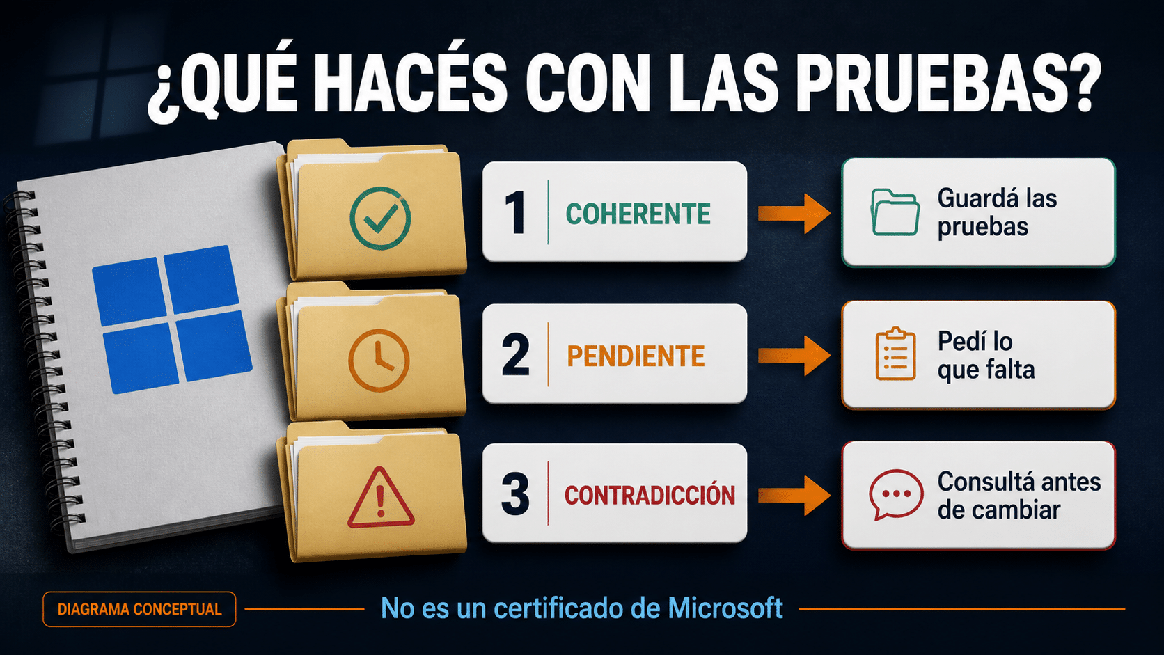 Árbol de decisión para clasificar evidencias coherentes, pendientes o contradictorias