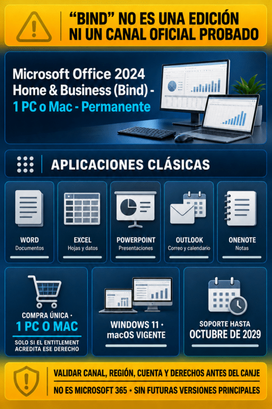 Microsoft Office 2024 Home & Business (Bind) – 1 PC o Mac – Permanente