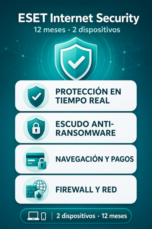 ESET Internet Security -12 Meses – 2 Dispositivos – Licencia