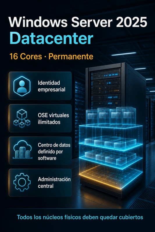 Windows Server 2025 Datacenter — Permanente — 16 Cores (Licencia digital)