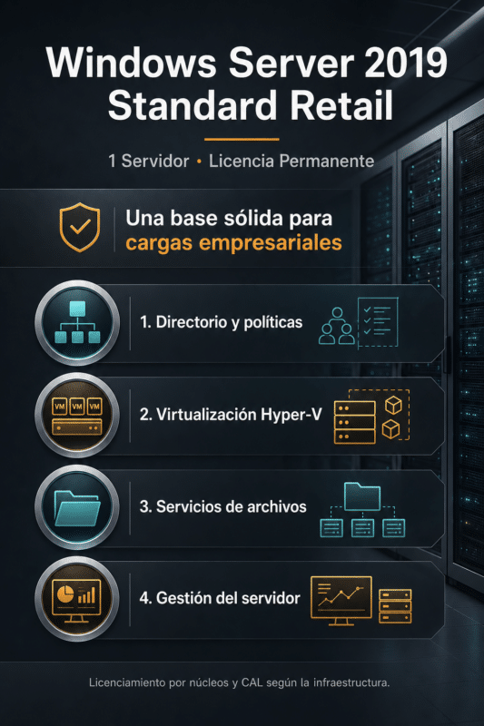 Windows Server 2019 Standard Retail – 1 Servidor – Licencia Permanente