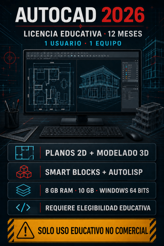 Autodesk AutoCAD 2026  – 12 Meces – Licencia Educativa