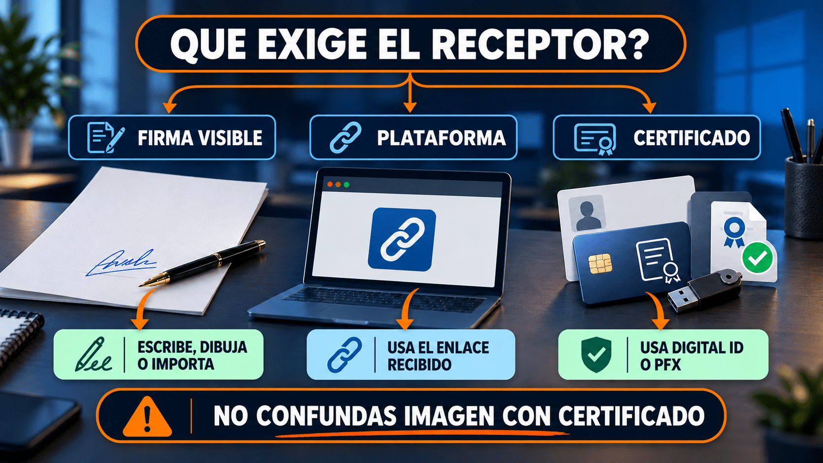 Árbol de decisión para elegir firma visible, plataforma o certificado digital