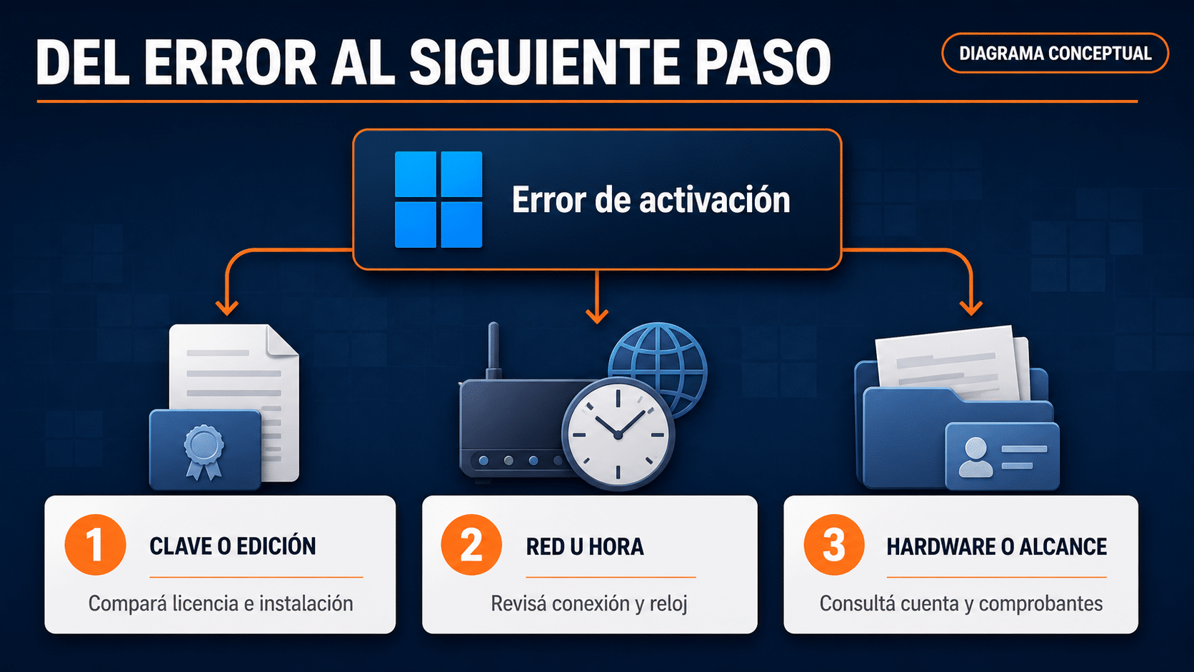Árbol de diagnóstico de errores de activación en Windows 11