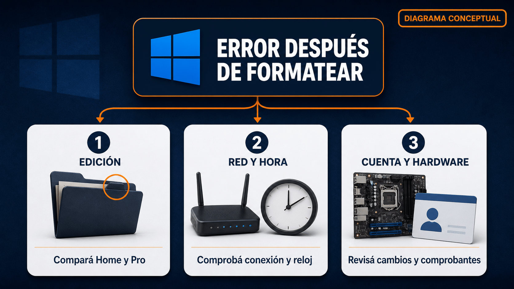 Árbol de diagnóstico de errores tras reinstalar Windows 10