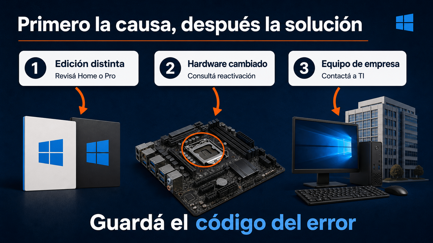 Diagnóstico de errores de Windows 10 por edición, hardware y organización
