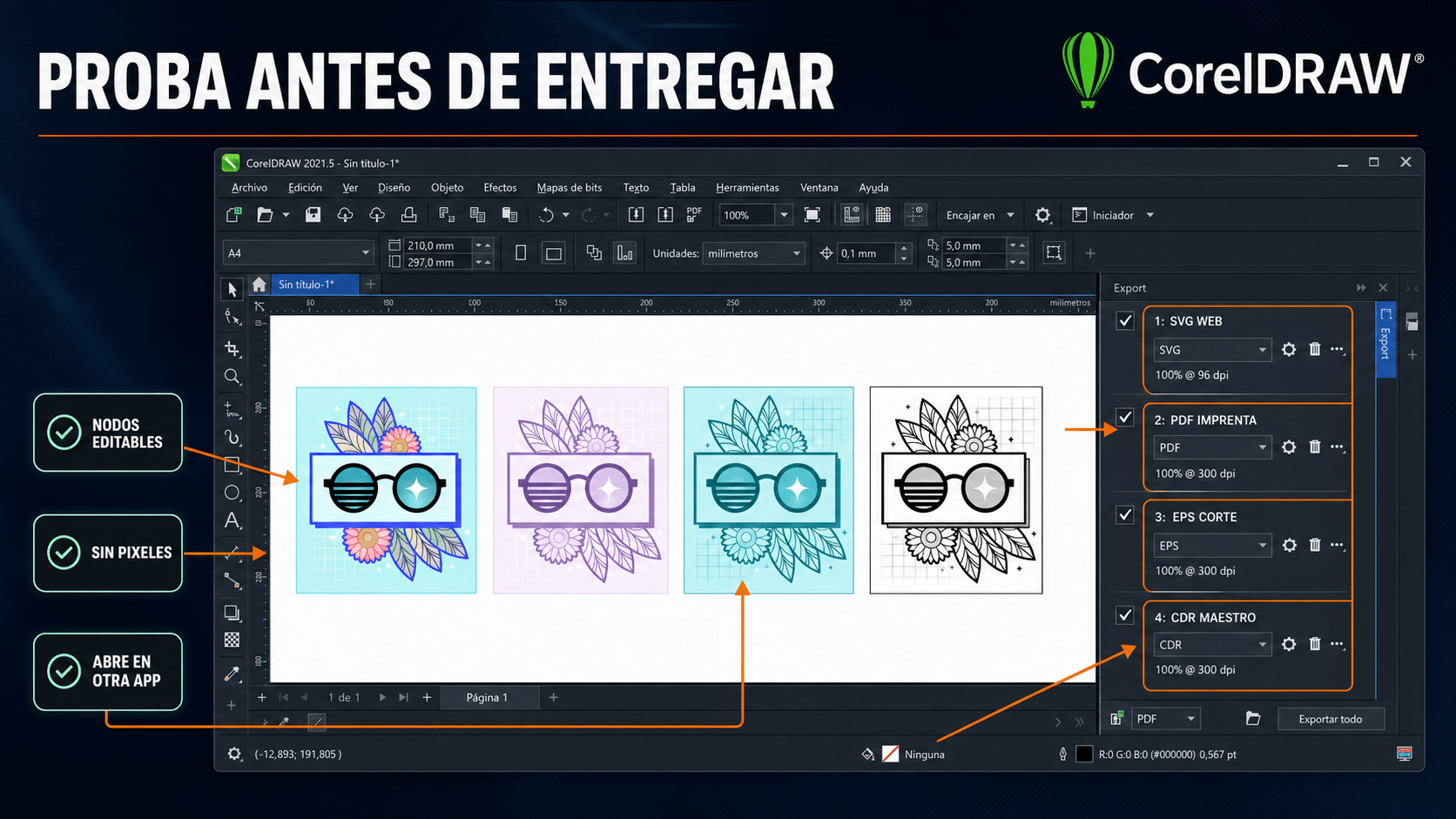 Checklist de exportación SVG PDF EPS y prueba de escalado