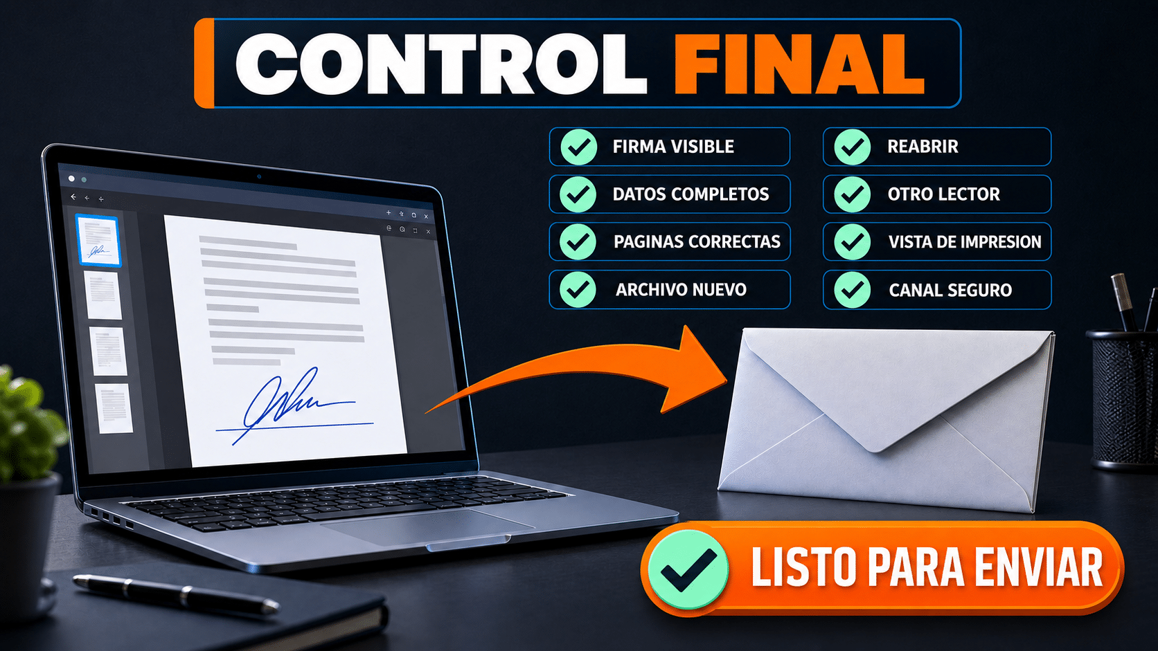Checklist para verificar firma, campos, páginas, impresión y seguridad antes de enviar un PDF