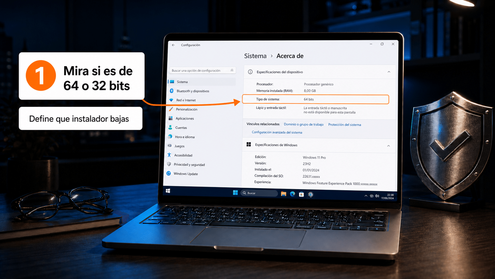 Ventana Acerca de de Windows con el Tipo de sistema resaltado