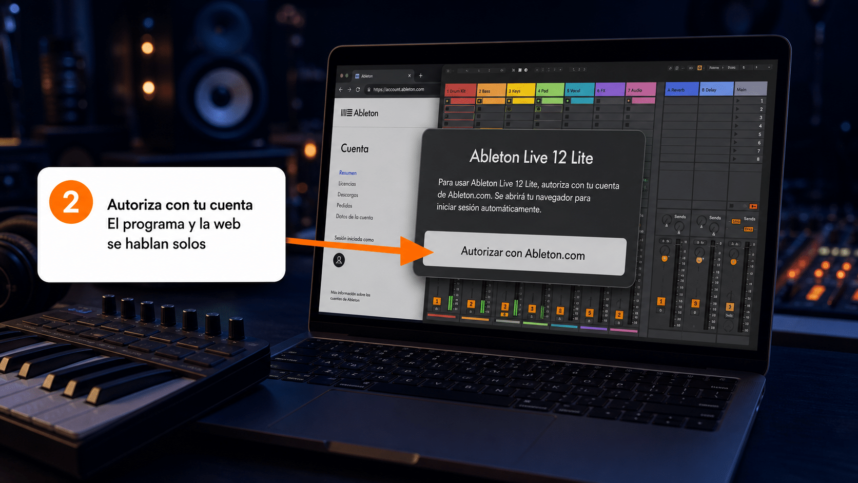Cuadro de autorización de Ableton Live con el botón Authorize with ableton.com