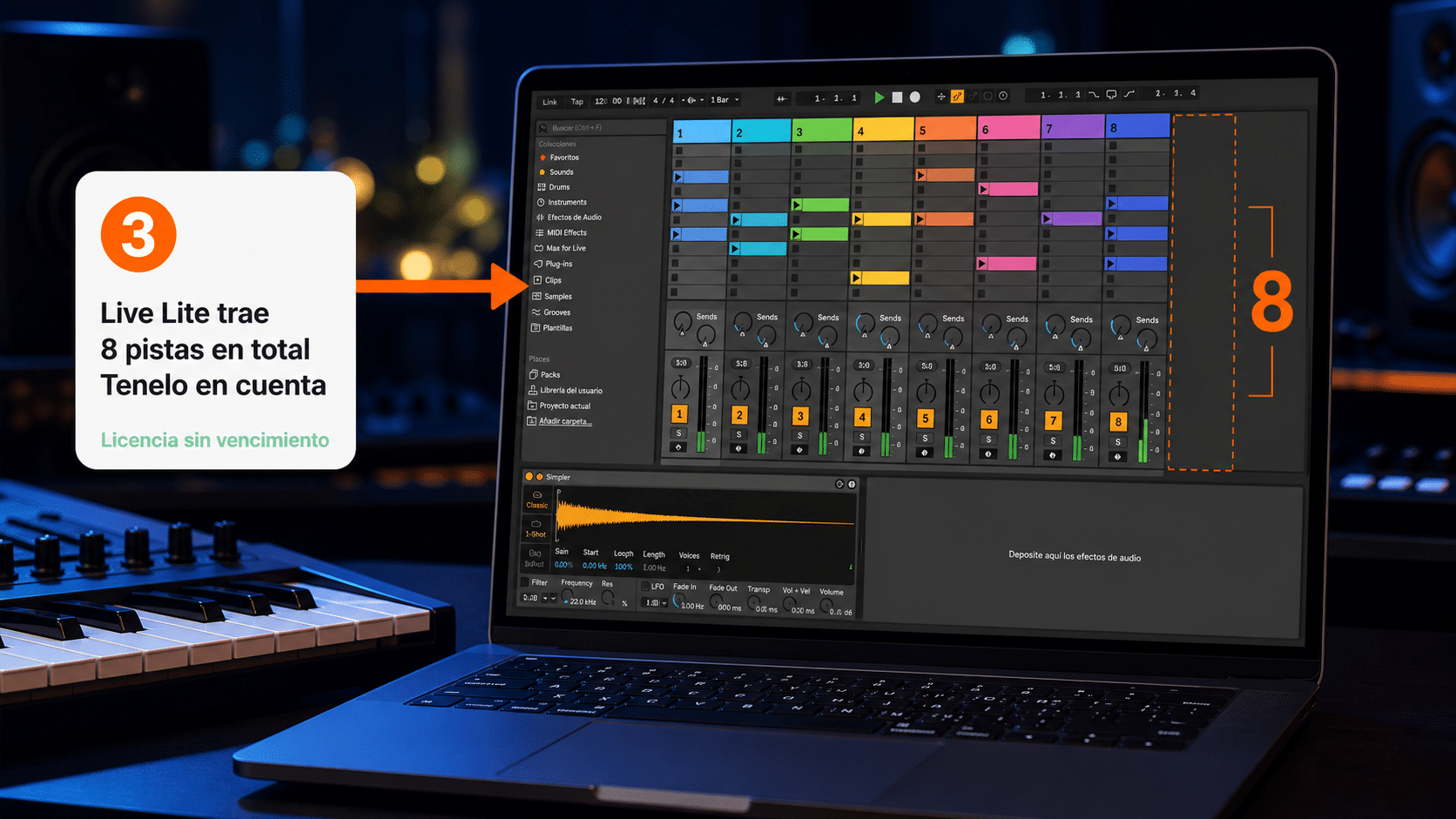 Vista de Ableton Live Lite con sus ocho pistas