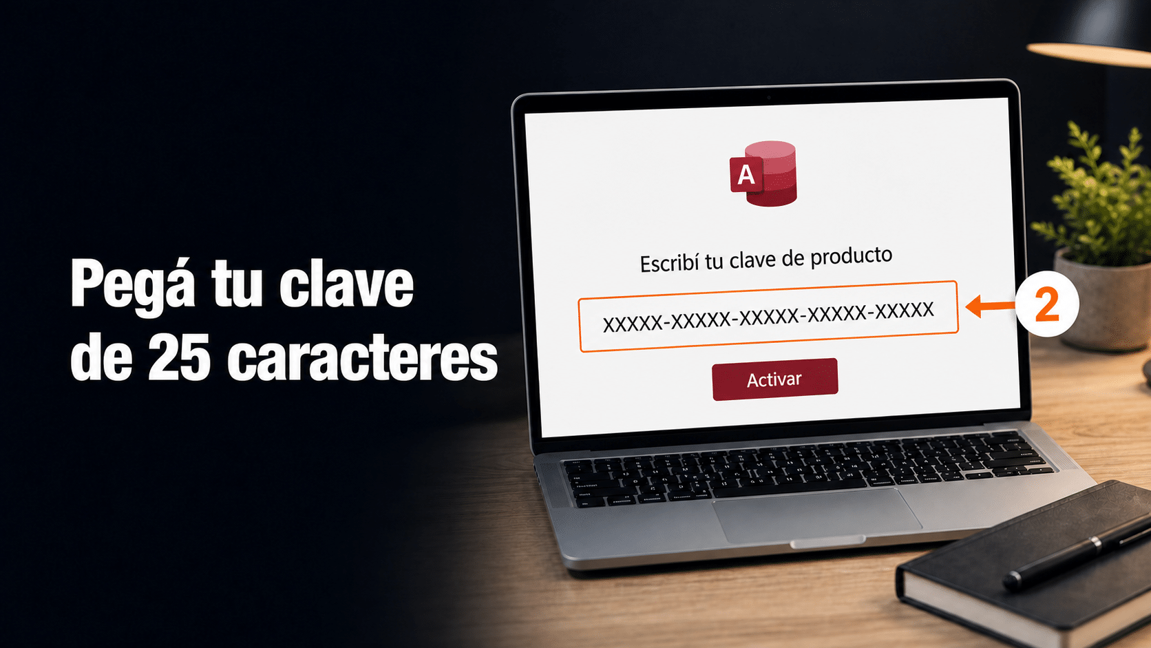 Pantalla para escribir la clave de producto de 25 caracteres y activar Access