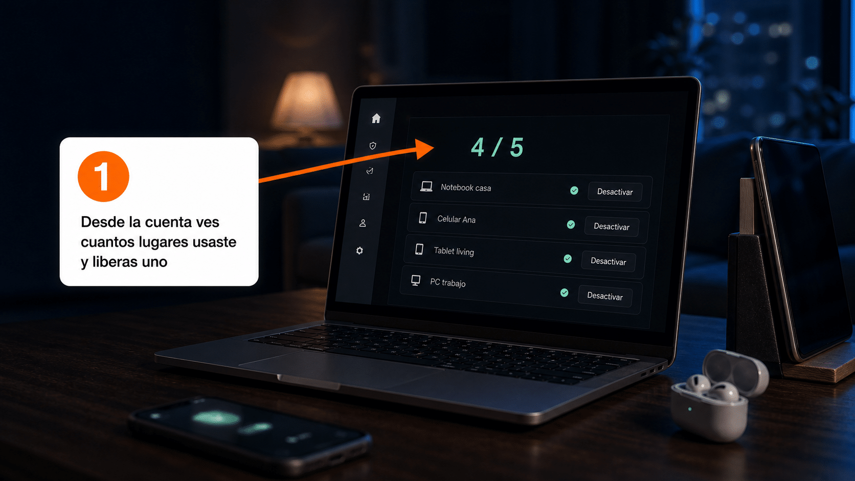 Portal de cuenta de AdLock mostrando la licencia y los dispositivos usados