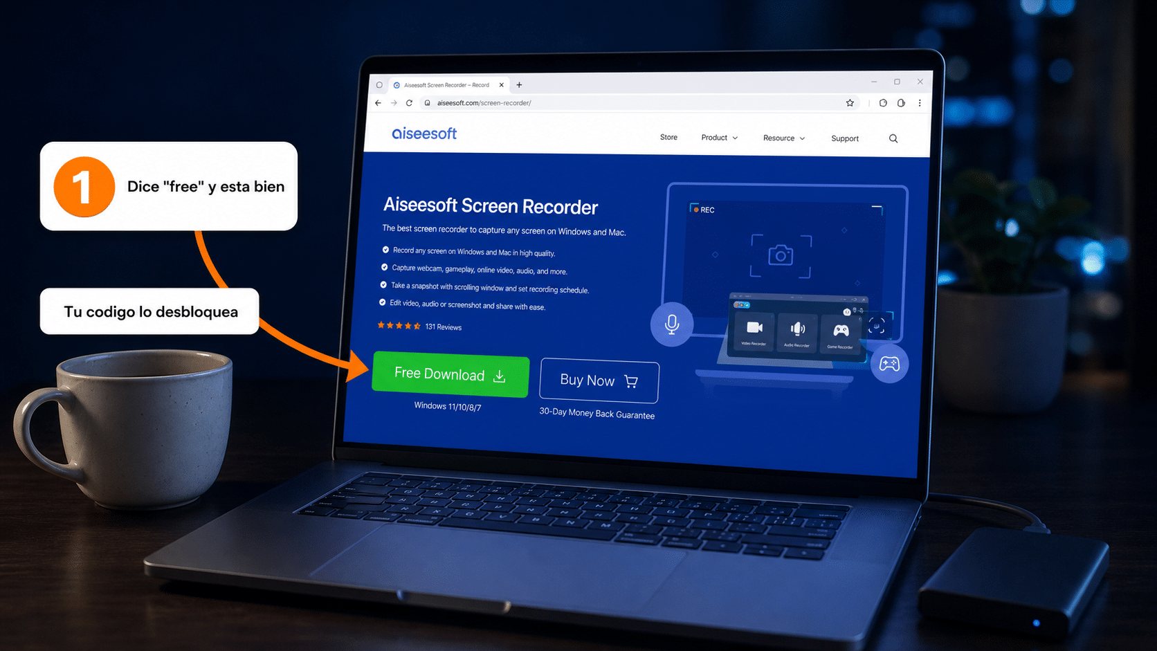 Web oficial de Aiseesoft con el botón Free Download del instalador