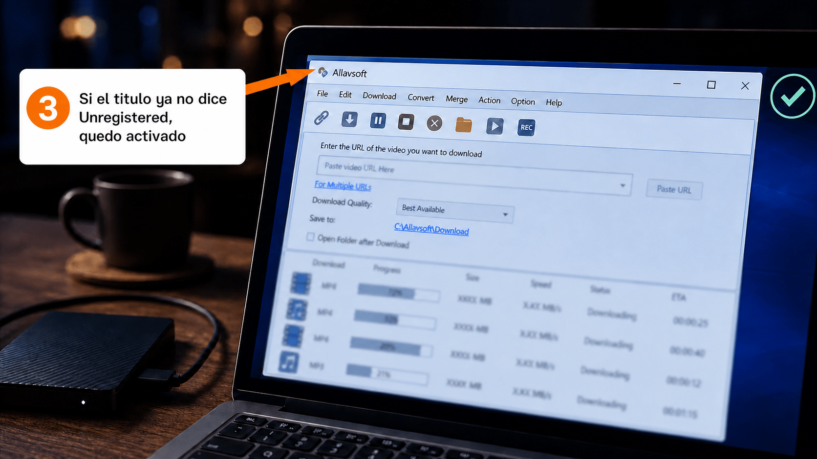 Barra de título de Allavsoft ya sin la palabra Unregistered