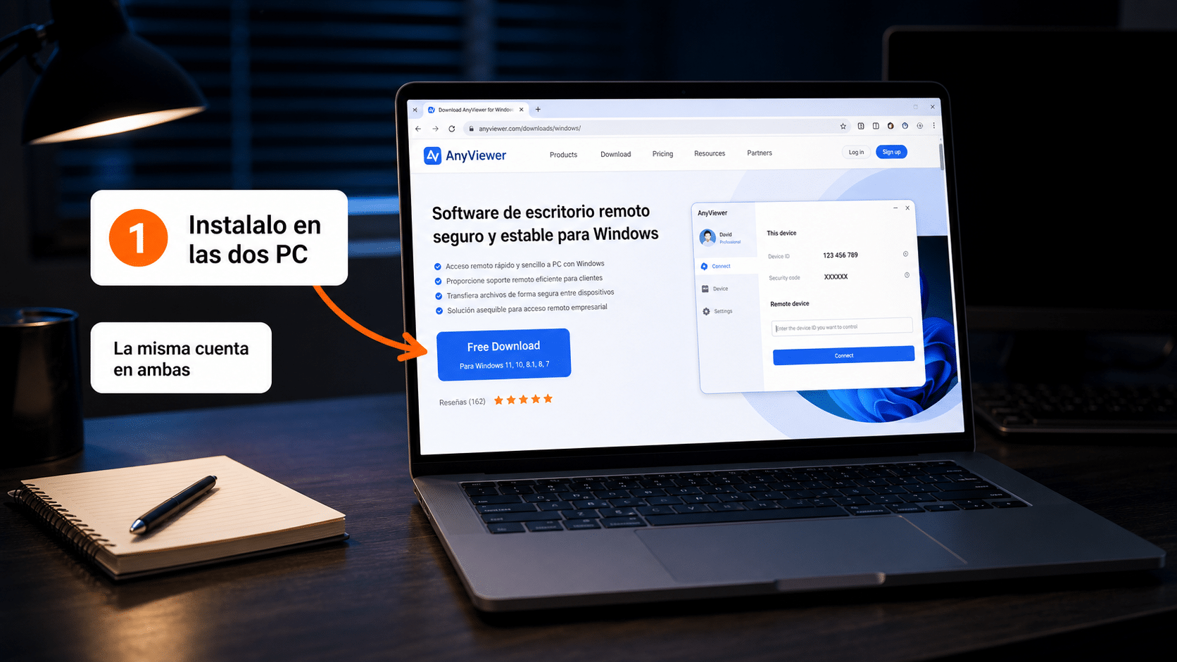 Web oficial de AnyViewer con el botón de descarga gratuita