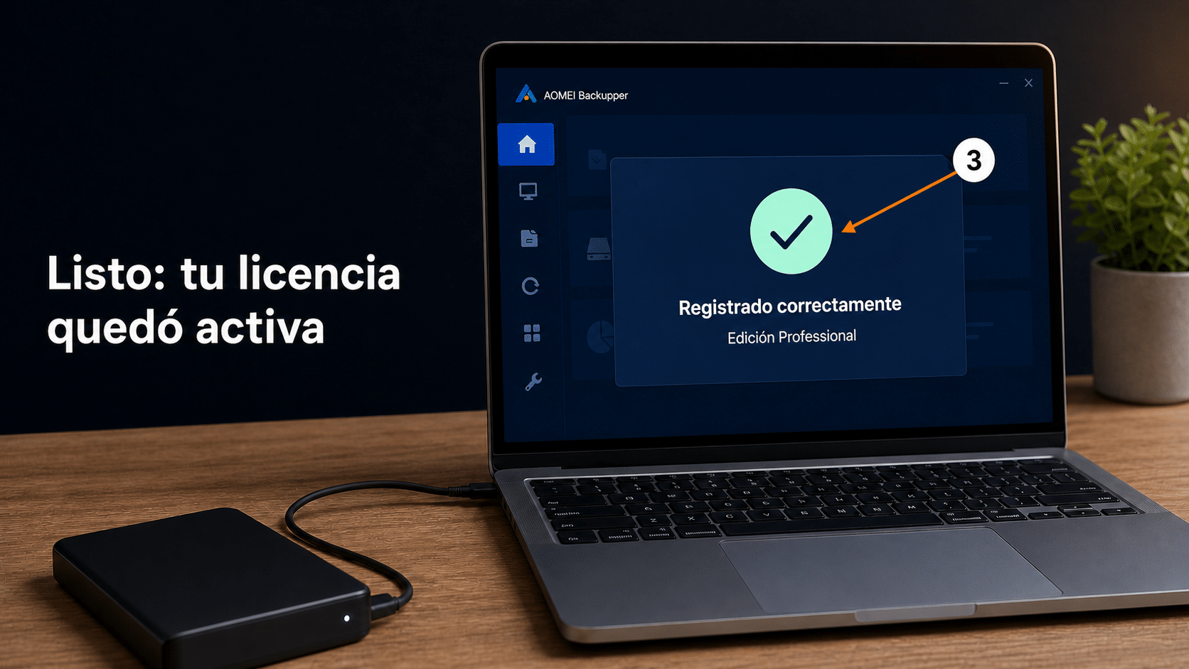 AOMEI mostrando Registrado correctamente en su edición Professional