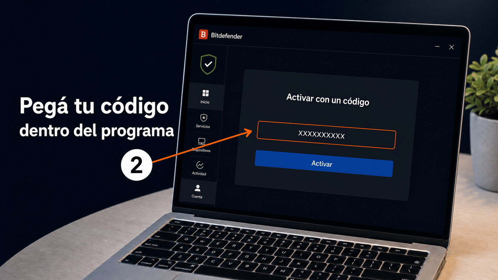 Ventana de Bitdefender para ingresar el código de activación dentro del programa