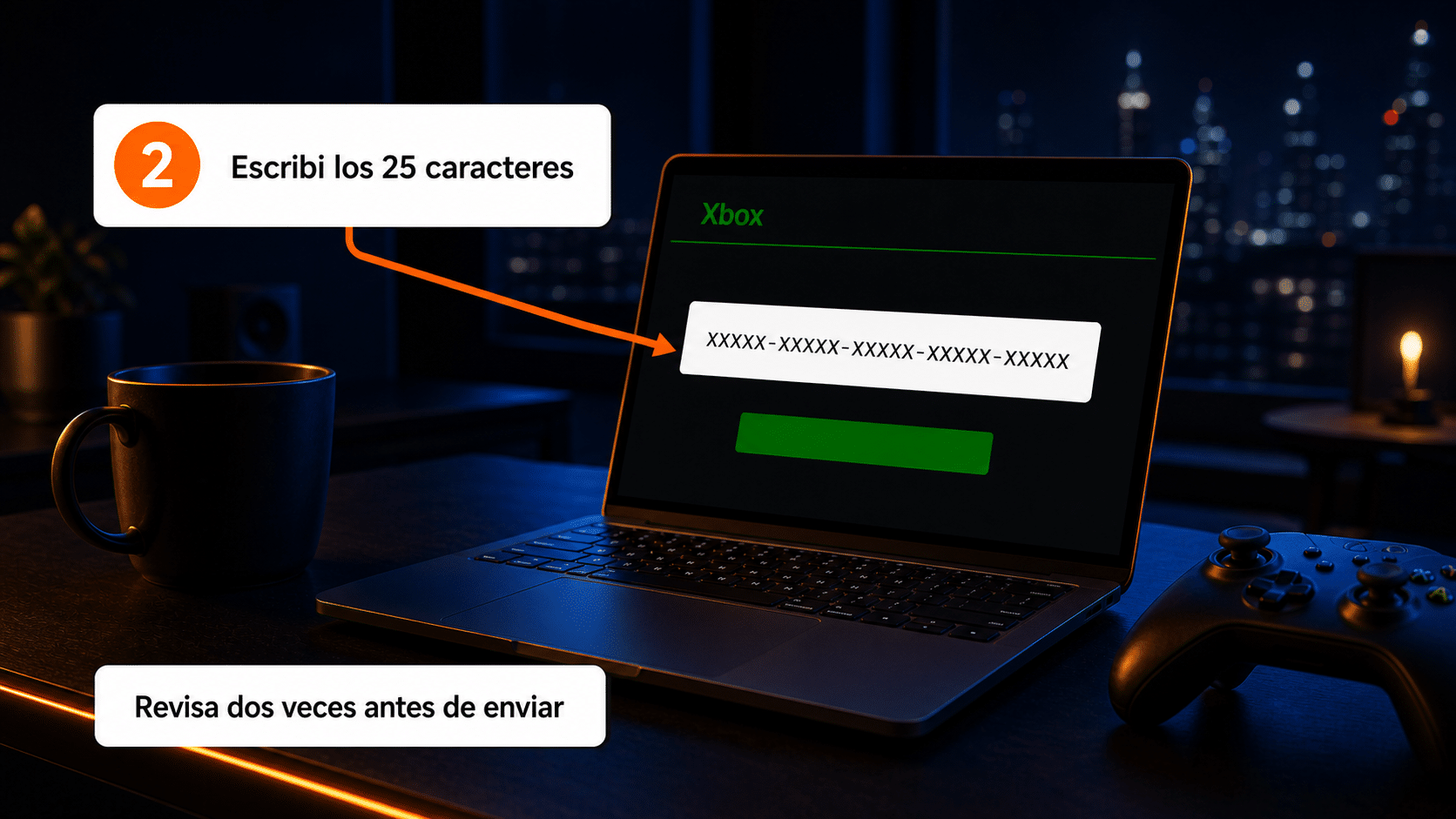 Pantalla de canje de Xbox con el campo para los 25 caracteres del código