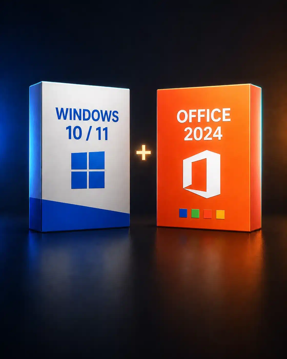 Combos de Windows 10 y Windows 11 con Office 2024 en cajas de igual tamaño