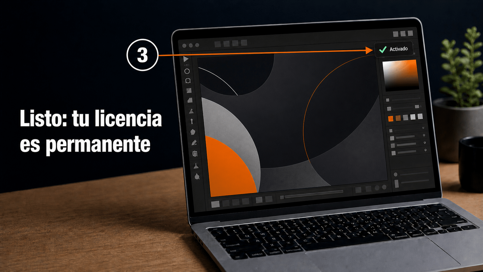 Programa Corel activado mostrando la licencia permanente en uso