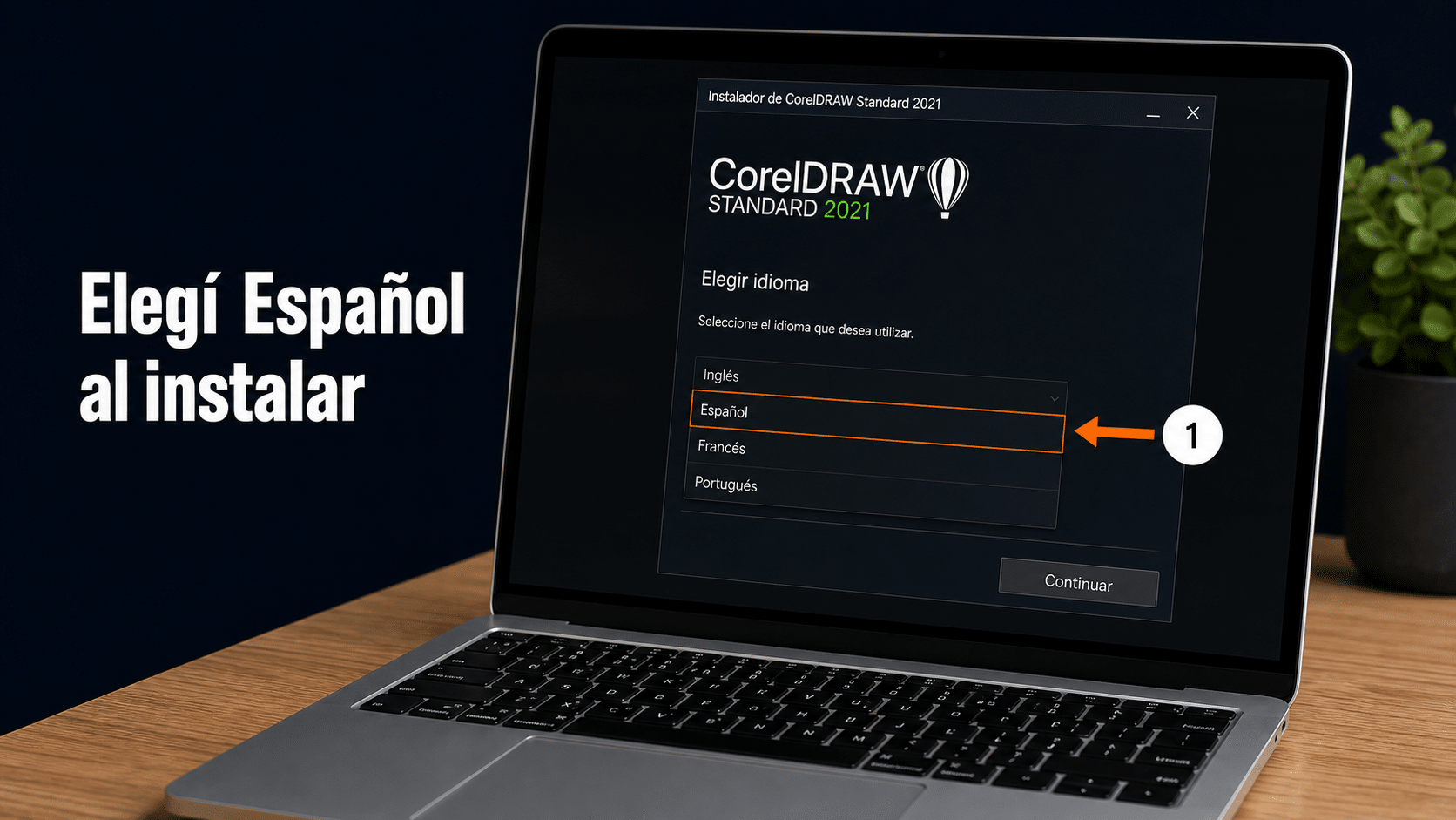 Instalador de CorelDRAW Standard 2021 con el idioma Español seleccionado