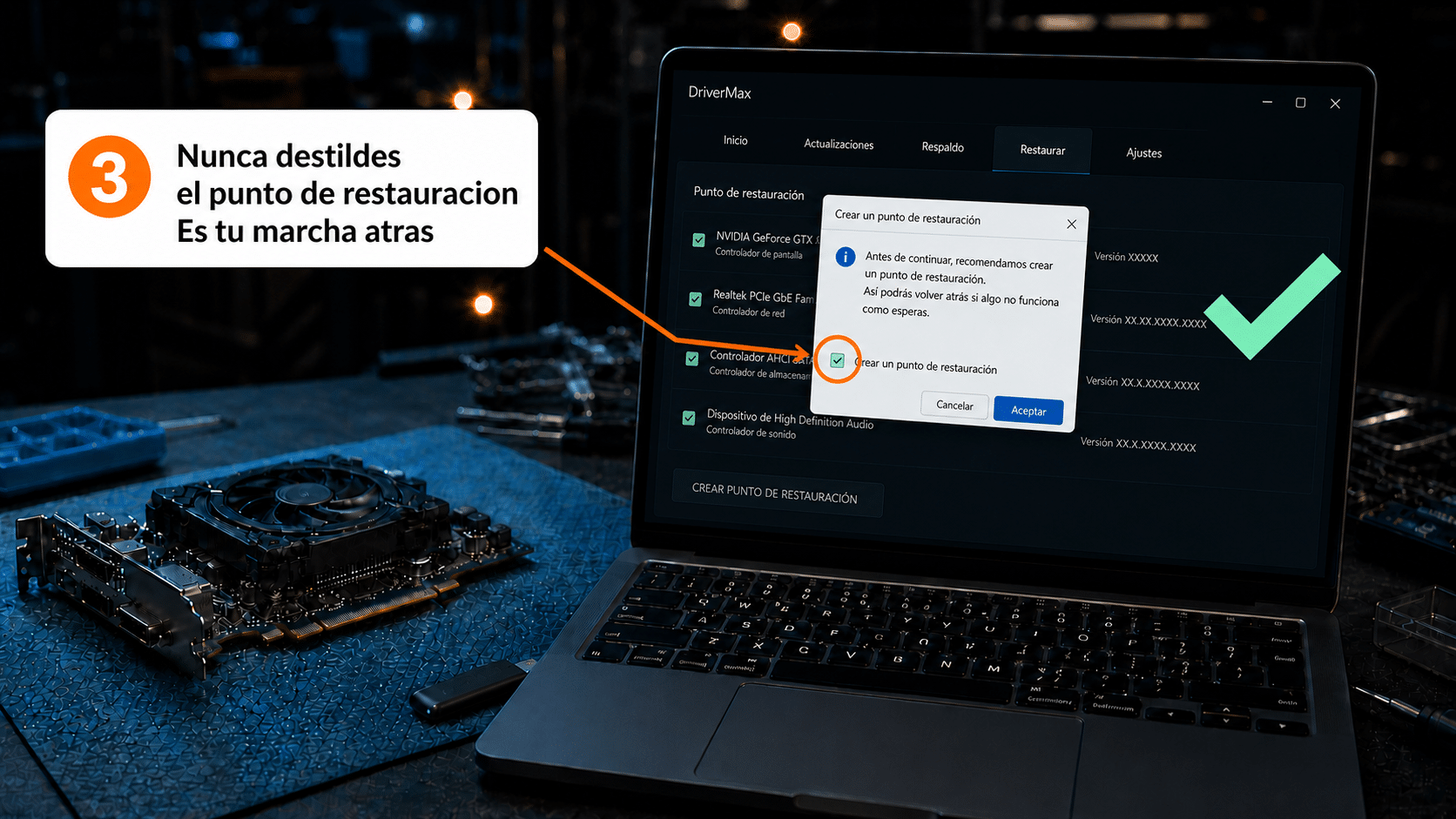 DriverMax mostrando la pestaña Backup con los controladores respaldados