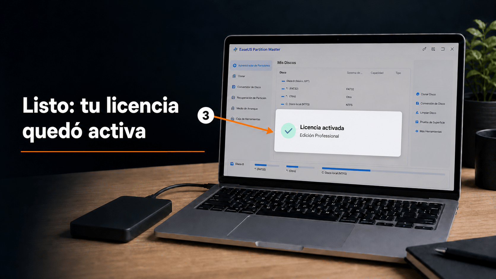 Programa EaseUS mostrando la licencia activada en su edición Professional