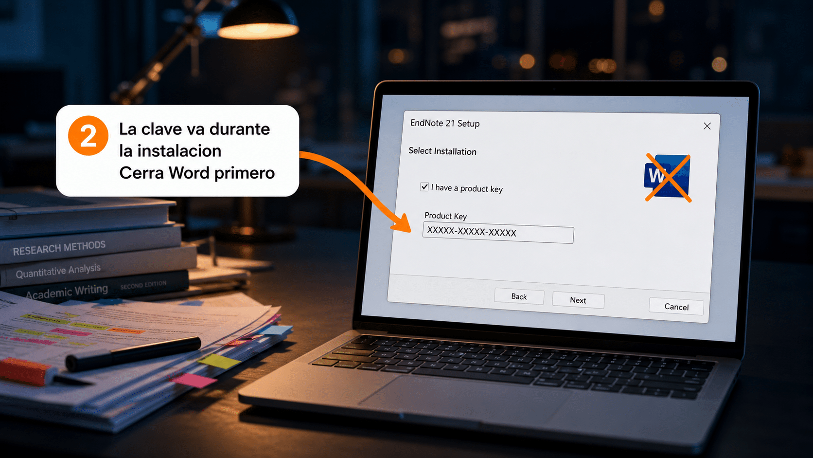 Asistente de instalación de EndNote 21 pidiendo la Product Key