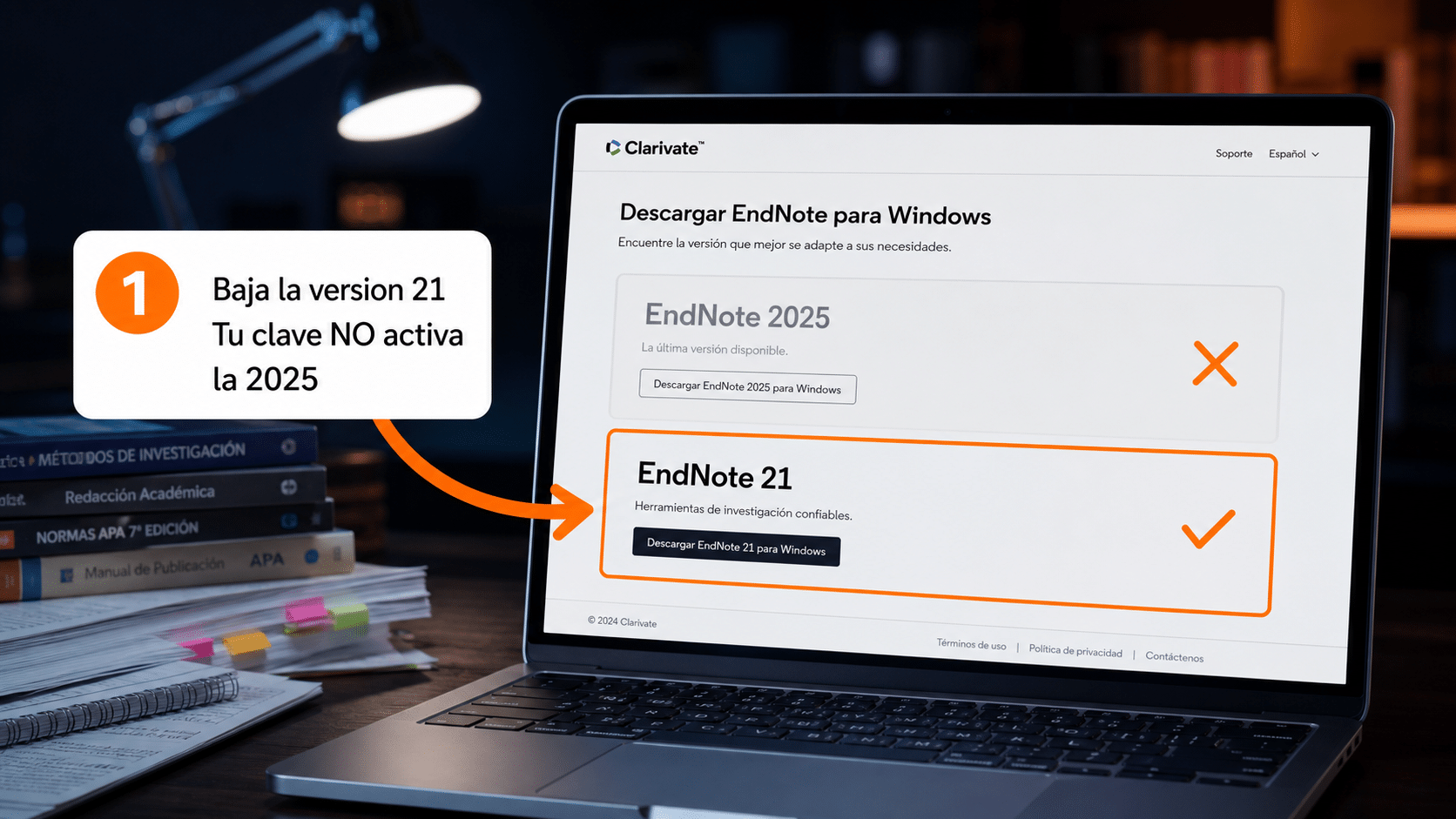 Instalador oficial de EndNote 21 descargado, con la versión 21 resaltada