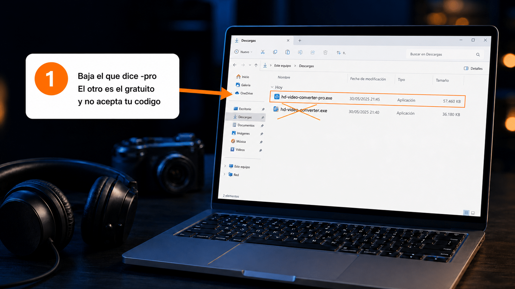 Archivo hd-video-converter-pro.exe descargado, con el nombre resaltado