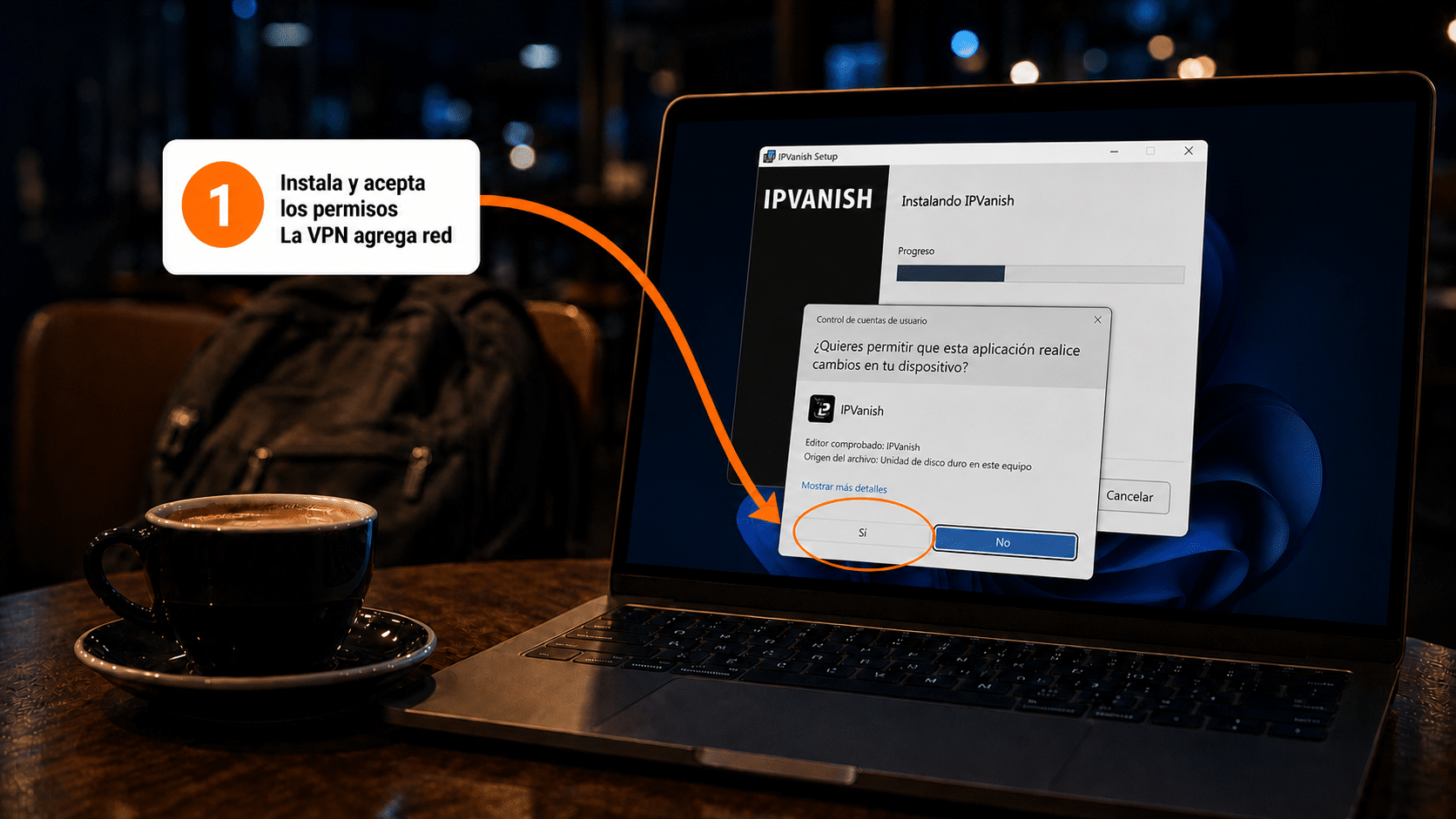 Instalador de IPVanish para Windows en curso