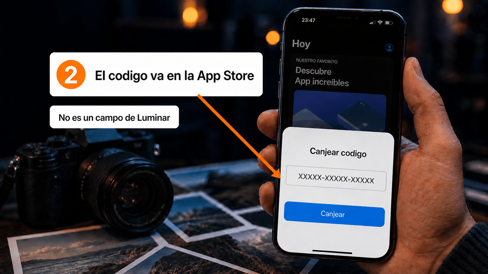 Ventana de canje de código de la App Store con el campo para escribirlo