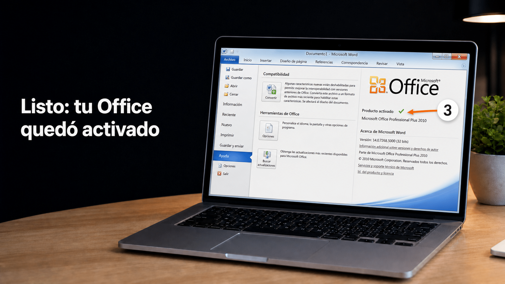 Archivo Ayuda en Word 2010 mostrando Producto activado