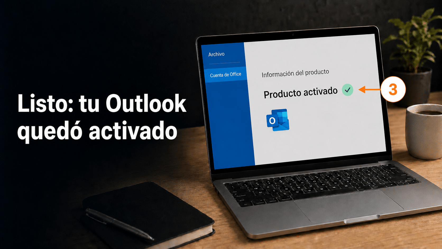 Archivo Cuenta de Office en Outlook mostrando Producto activado