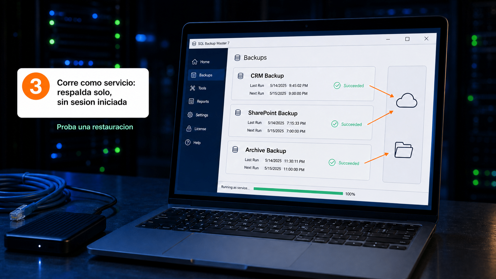 SQL Backup Master con un backup programado corriendo