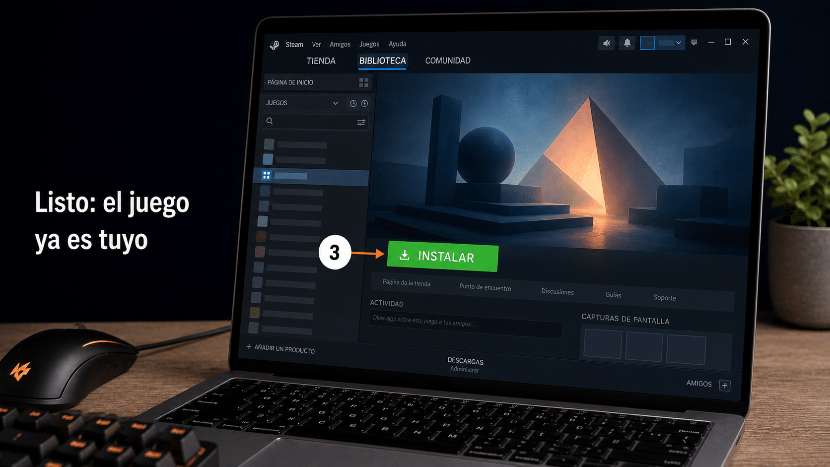 Biblioteca de Steam con el juego activado y el botón Instalar disponible