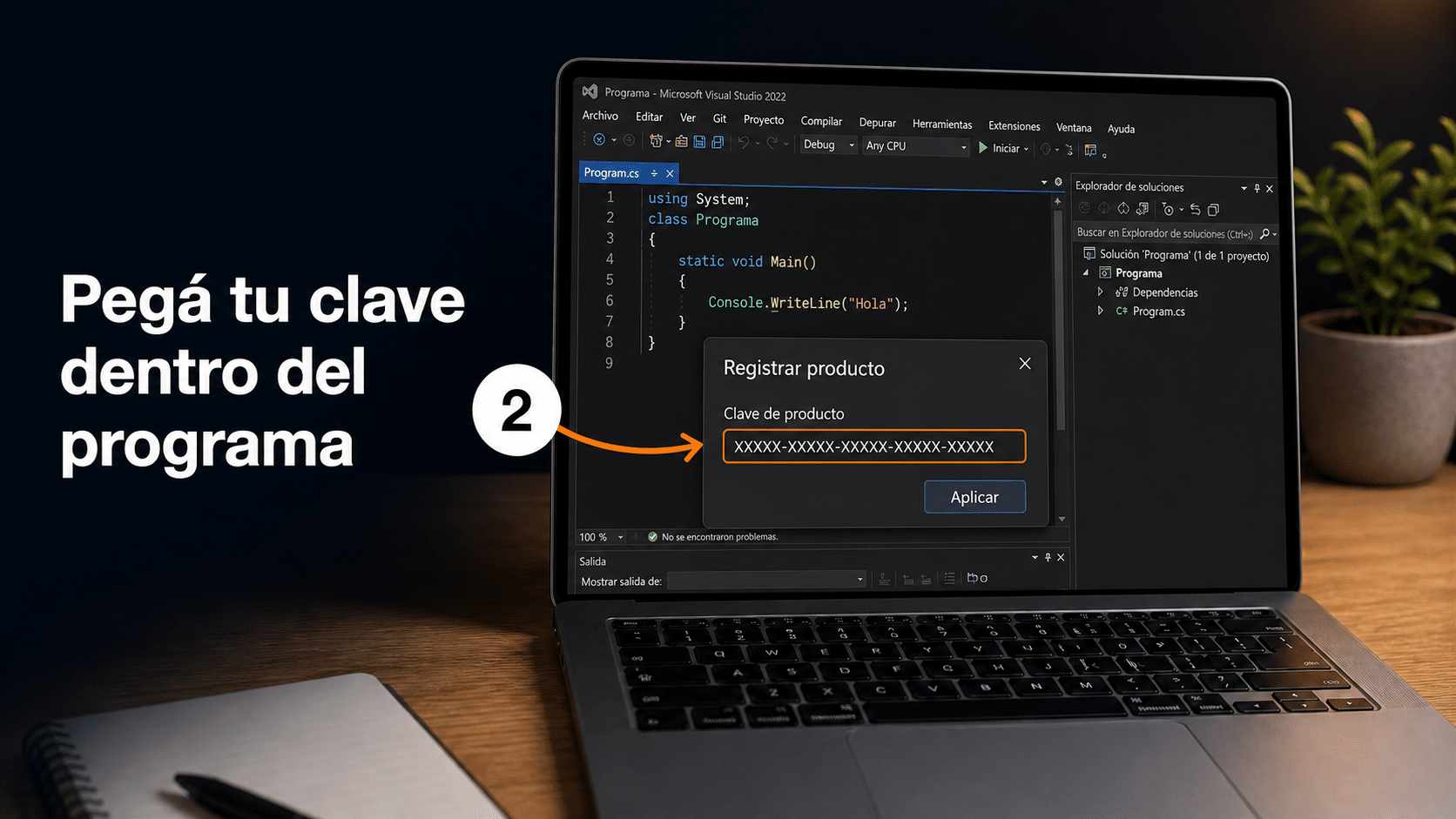 Cuadro Registrar producto de Visual Studio para ingresar la clave de producto