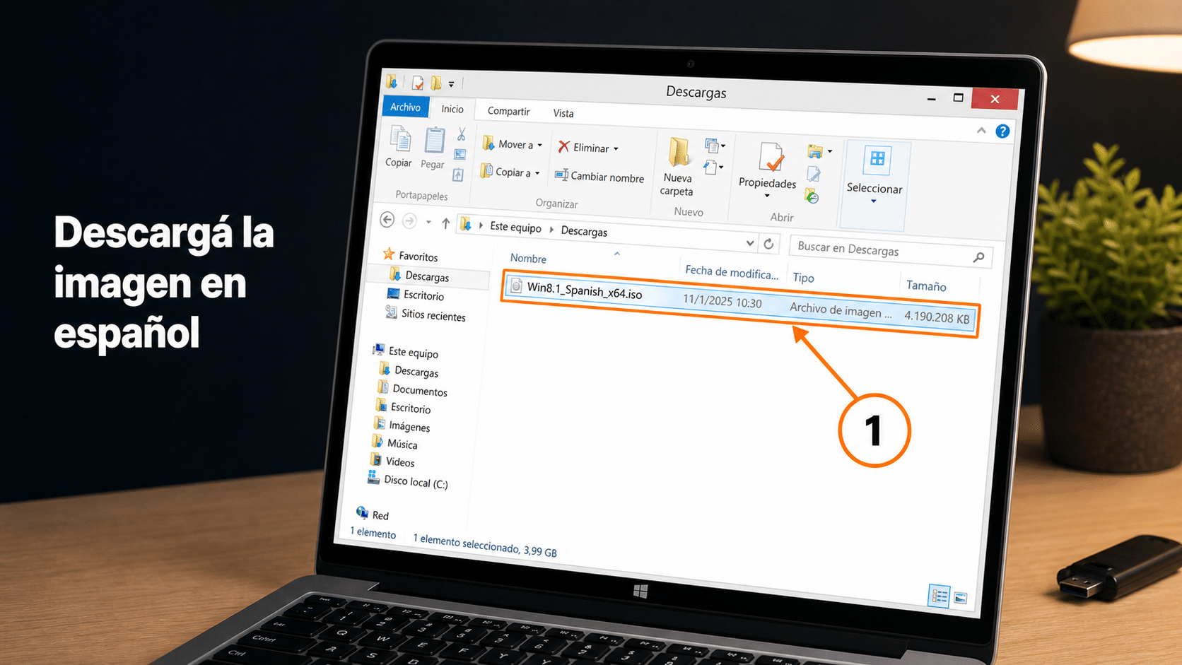 Explorador de archivos con la imagen ISO de Windows 8.1 en español descargada