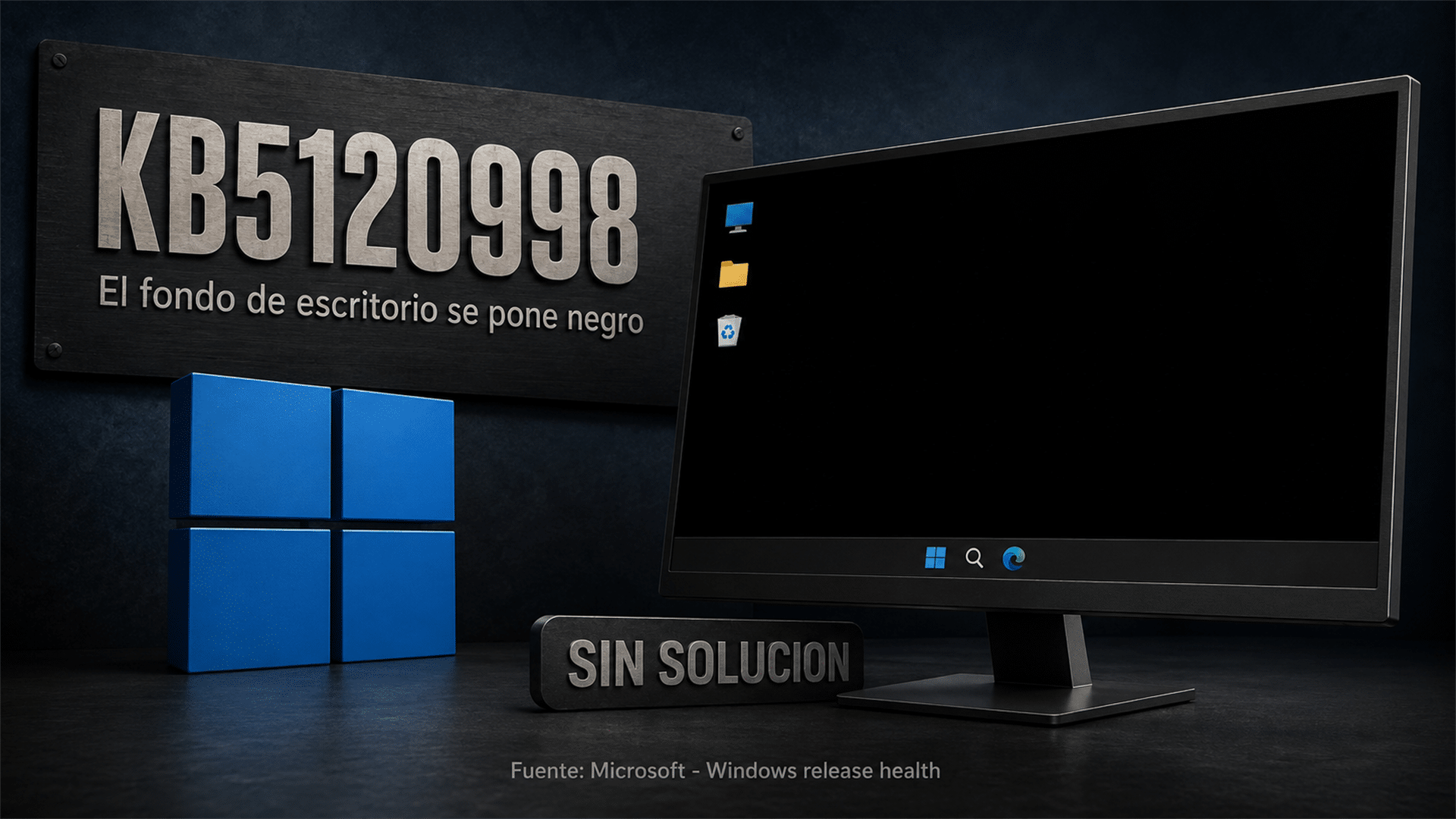 Arte editorial sobre el fondo de escritorio en negro que dejó el parche opcional de agosto en Windows 11