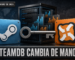 Arte editorial de una base de datos de videojuegos cambiando de manos, con gráficos de precios históricos de fondo