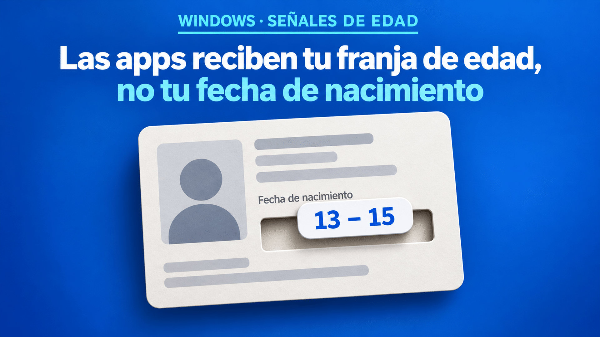 Tarjeta de identidad con el renglón de la fecha de nacimiento recortado y una ficha que dice 13 a 15 tapando el hueco