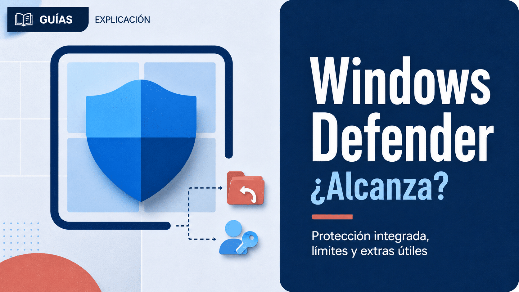 Windows Defender con su escudo azul y un perímetro gráfico que representa la protección integrada