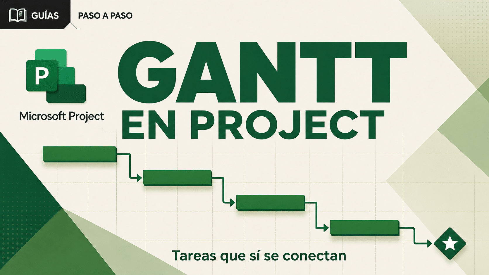 Diagrama de Gantt Microsoft Project con barras de tareas y un hito final
